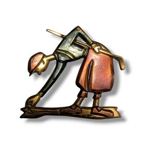 Antique Vintage Small Enamel Golfer Pin Brooch